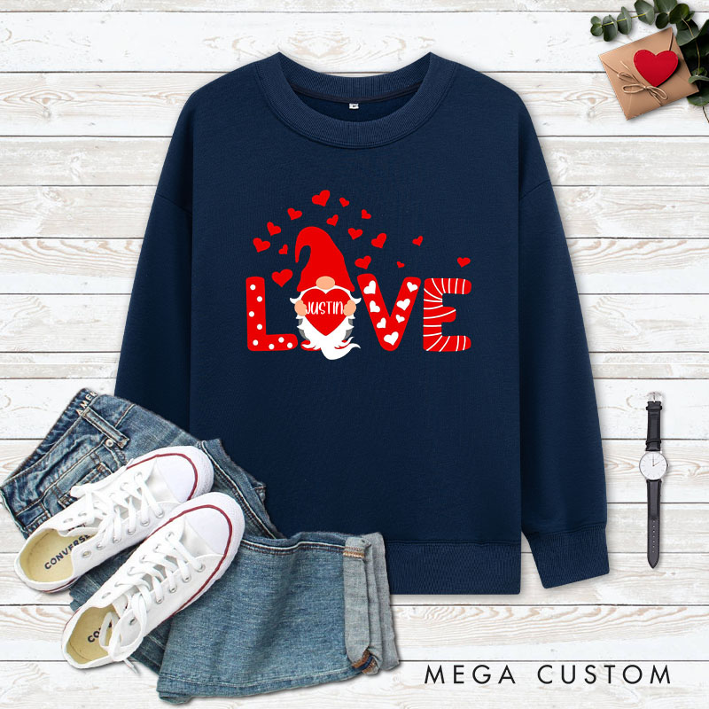 Personalized Couple Red Gnome with Heart Matching Sweatshirt Couple Valentine's Day Sweatshirt for Husband Wife Boyfriend Girlfriend
