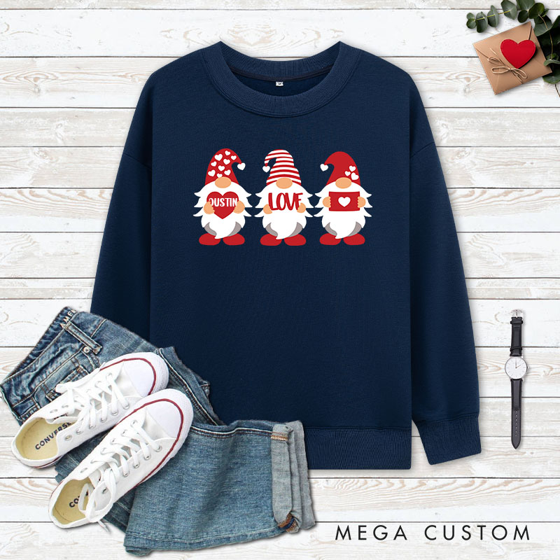 Personalized Couple Cute Red Gnome with Heart Sweatshirt Couple Valentine's Day Sweatshirt for Husband Wife Boyfriend Girlfriend