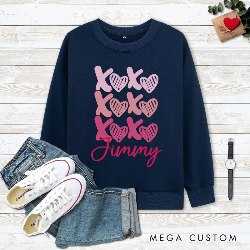 Personalized Couple Playful XOXO with Heart Sweatshirt Couple Valentine's Day Sweatshirt for Husband Wife Boyfriend Girlfriend