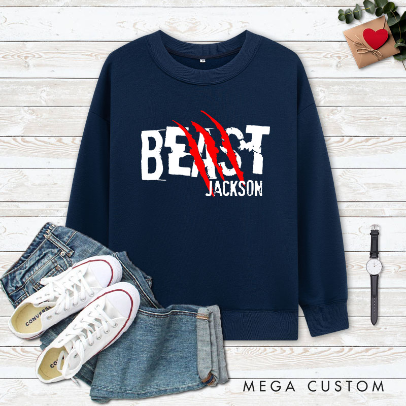 Personalized Couple Beast with Claw and Beauty with Kiss Matching Sweatshirt Couple Valentine's Day Sweatshirt for Husband Wife Boyfriend Girlfriend
