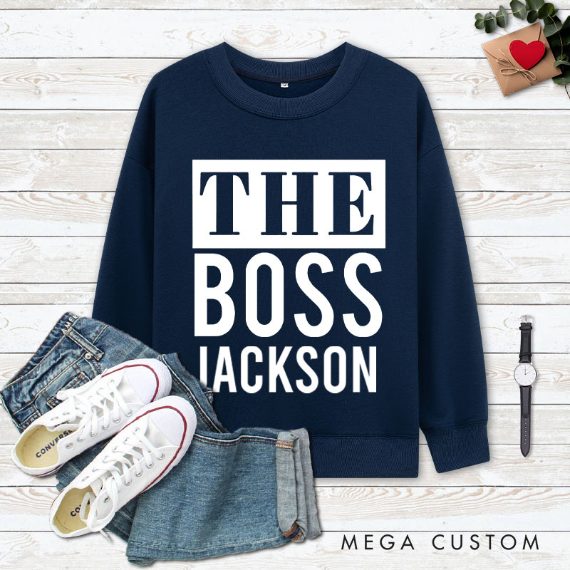 Personalized Couple Minimalist The Boss and The Real Boss Matching Sweatshirt Couple Valentine's Day Sweatshirt for Husband Wife Boyfriend Girlfriend