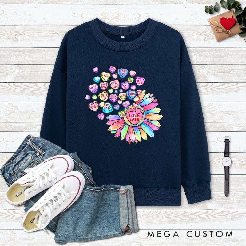 Personalized Couple Colorful Flower with Heart Matching Sweatshirt Couple Valentine's Day Sweatshirt for Husband Wife Boyfriend Girlfriend