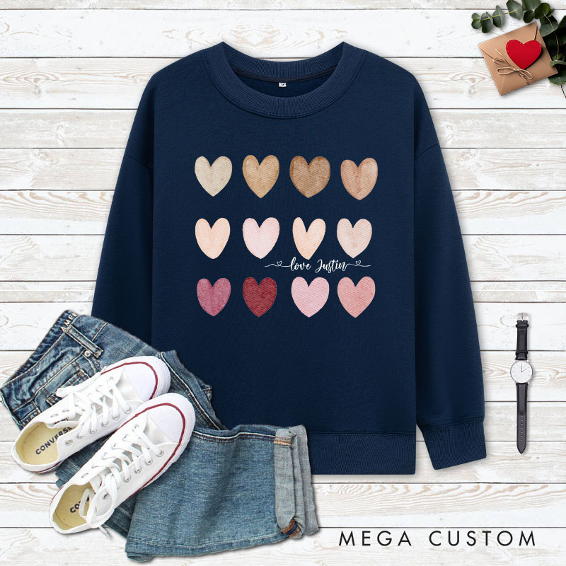 Personalized Couple Charming Hearts Matching Sweatshirt with Name Couple Valentine's Day Sweatshirt for Husband Wife Boyfriend Girlfriend