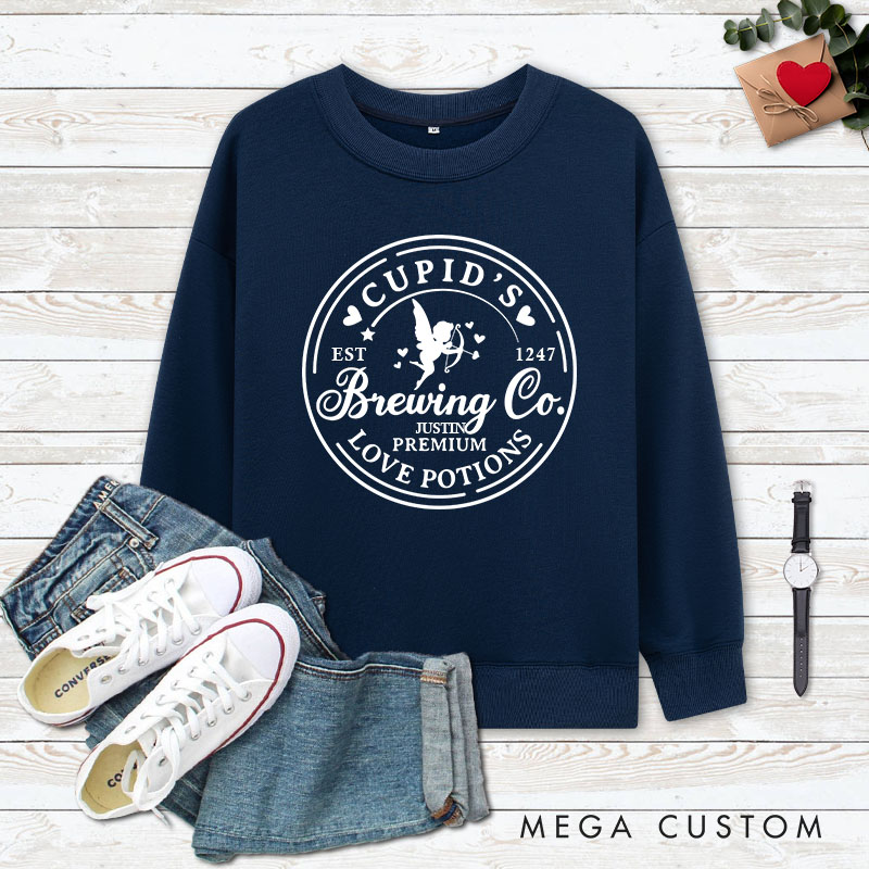 Personalized Couple Cupid's Brewing Co. Love Potions Matching Sweatshirt Couple Valentine's Day Sweatshirt for Husband Wife Boyfriend Girlfriend