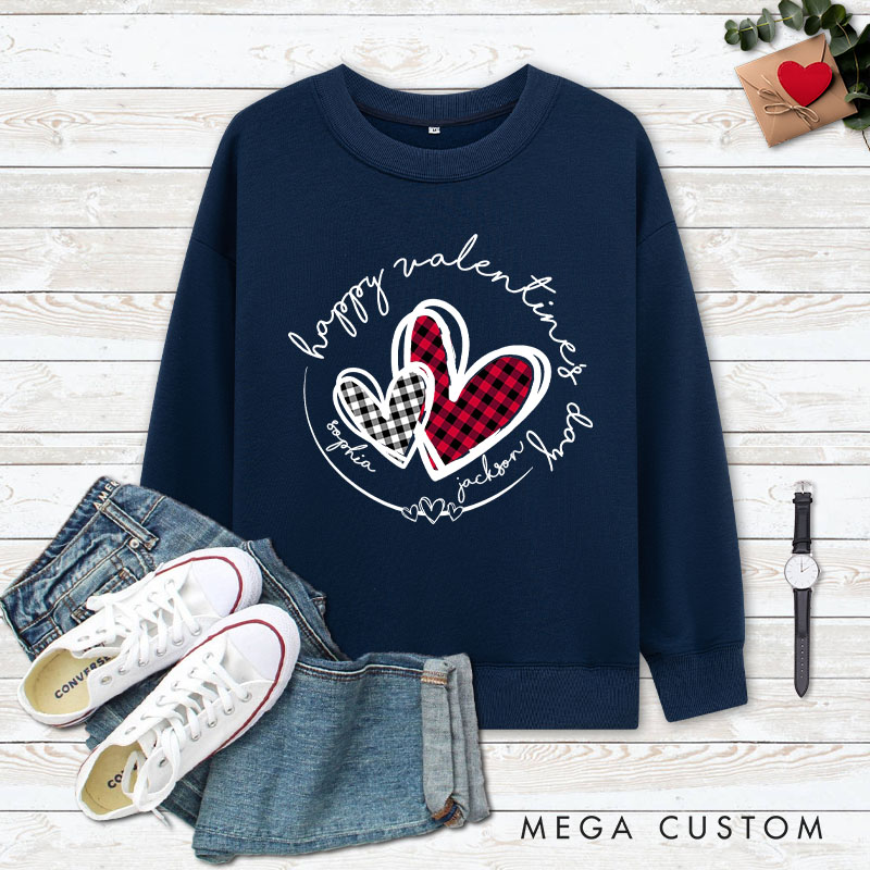 Personalized Couple Plaid Heart Matching Sweatshirt with Name Couple Valentine's Day Sweatshirt for Husband Wife Boyfriend Girlfriend
