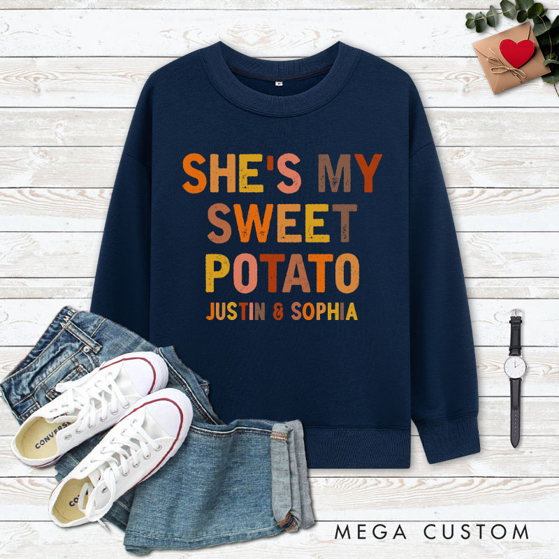 Personalized Couple Retro She's My Sweet Potato and I Yam Matching Sweatshirt Couple Thanksgiving Sweatshirt for Husband Wife Boyfriend Girlfriend