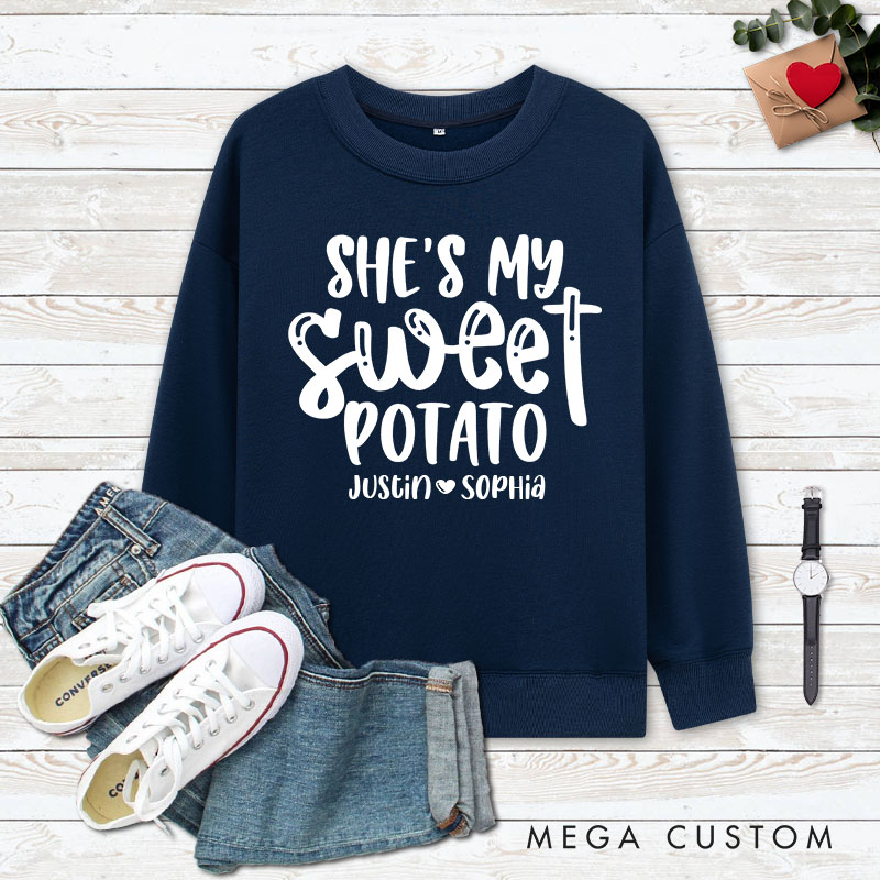 Personalized Couple Cute She's My Sweet Potato and I Yam Matching Sweatshirt Couple Thanksgiving Sweatshirt for Husband Wife Boyfriend Girlfriend