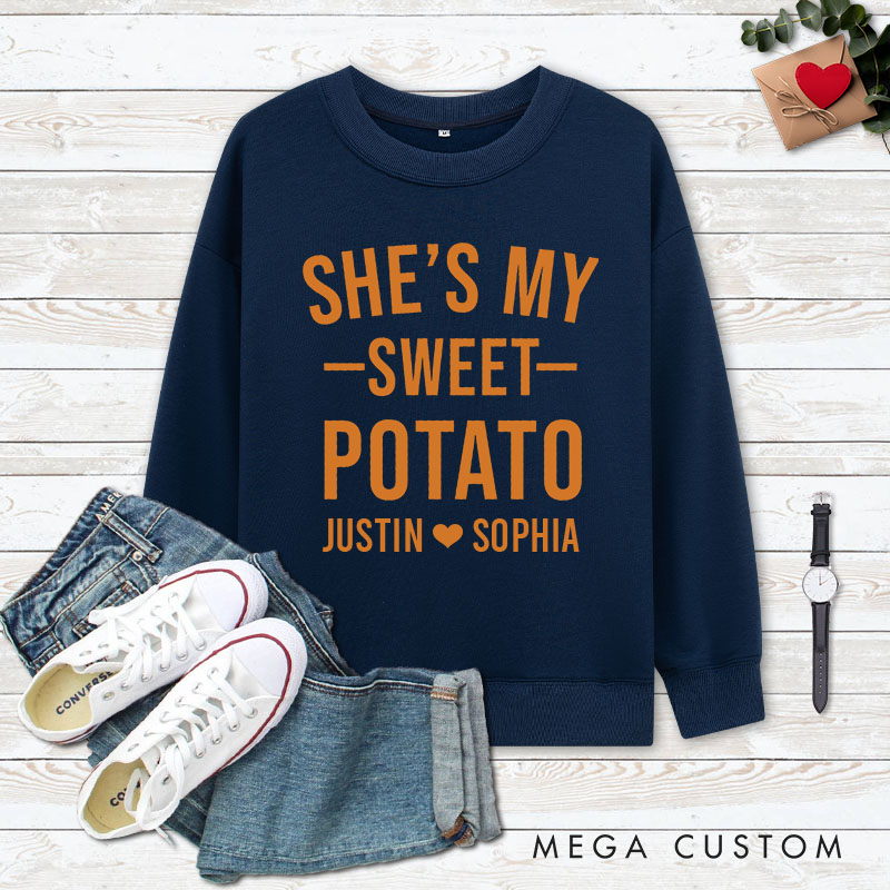 Personalized Couple Adorable She's My Sweet Potato and I Yam Matching Sweatshirt Couple Thanksgiving Sweatshirt for Husband Wife Boyfriend Girlfriend