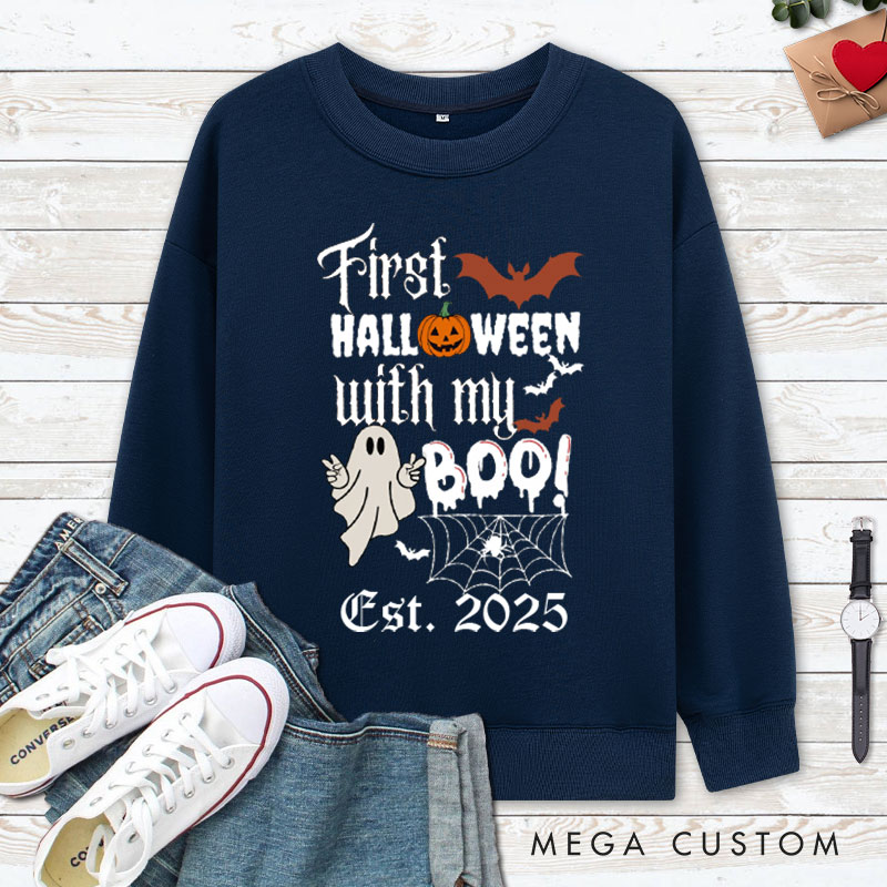 Personalized First Halloween with My Boo Ghost and Pumpkin Couple Sweatshirt