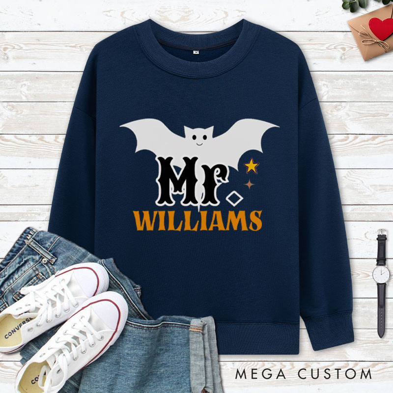 Personalized Mr and Mrs Bat Design with Halloween Theme Couple Sweatshirt