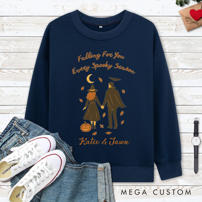 Personalized Falling for You Every Spooky Season Halloween Couple Sweatshirt