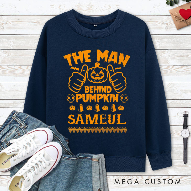 Personalized The Man Behind Pumpkin and My Little Pumpkin Halloween Couple Sweatshirt