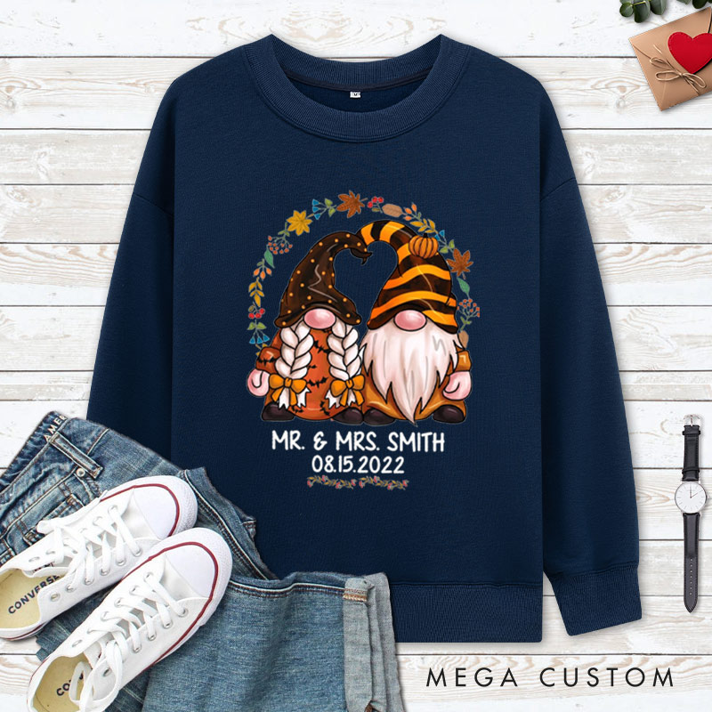 Personalized Mr and Mrs Autumn Gnome Couple Halloween Couple Sweatshirt