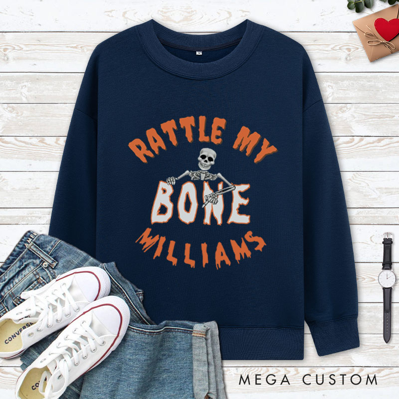 Personalized Rattle My Bone and Let's Get Tangled in My Web Halloween Couple Sweatshirt