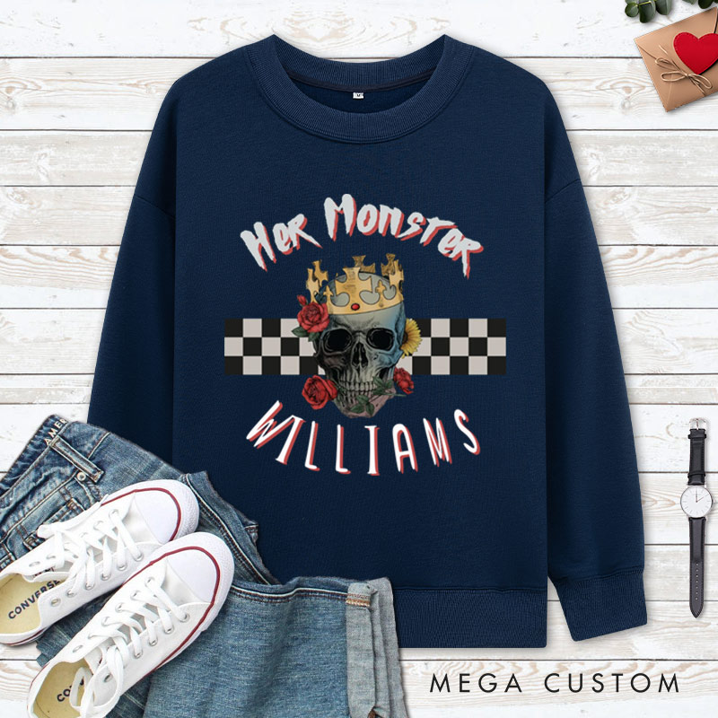 Personalized Her Monster and His Boo Skull Halloween Couple Sweatshirt