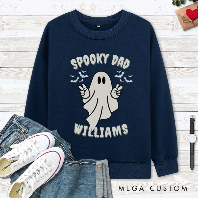 Personalized Spooky Dad and Spooky Mama Couple Ghost Halloween Couple Sweatshirt