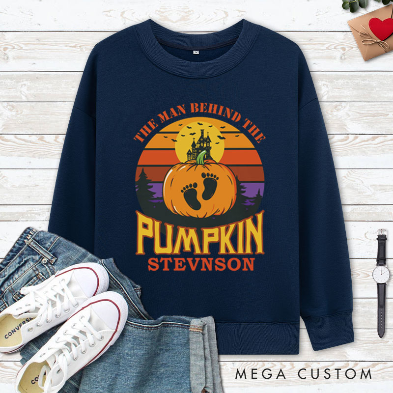 Personalized The Man Behind the Pumpkin and The Woman Growing the Pumpkin Halloween Couple Sweatshirt