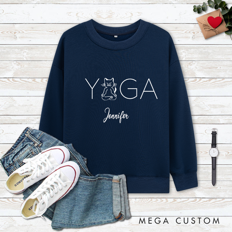 Personalized Yoga Classic Ugly Sweatshirts with Cute Cat Design Perfect Gift for Yoga Lover and Cat Lover