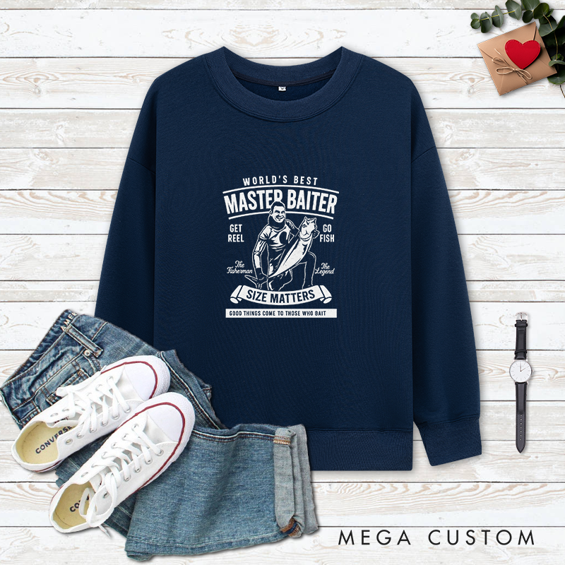 Personalized Fishing Sweatshirt World's Best Master Baiter Sweatshirt Custom Photo Sweatshirt Unique Gift for Fishing Lovers