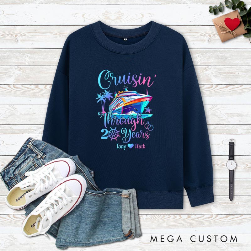 Personalized Couple Cruisin' Through 20 Years Anniversary Sweatshirt Wife Husband Vibrant Anniversary Tops for Him Her Couple Anniversary Outfits