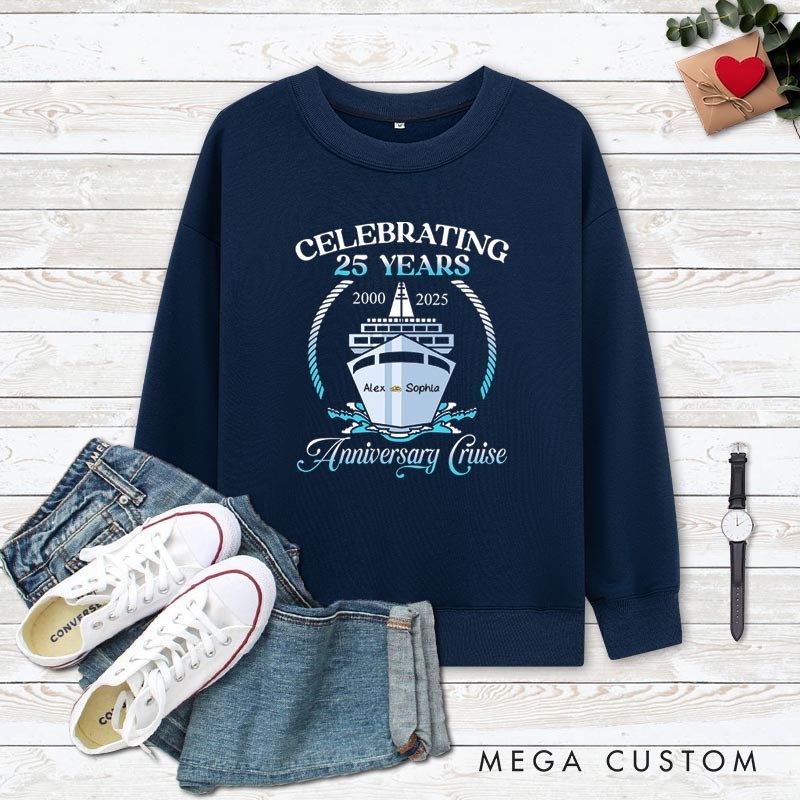 Personalized Couple 25th Cruisin Anniversary Sweatshirt Celebrating 25 Years Anniversary Cruise Outfits for Husband Wife Cruisin Gift Tops