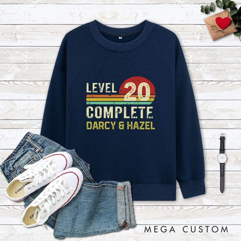 Personalized Couple 20th Anniversary Sweatshirt LEVEL 20 COMPLETE Anniversary Outfit Sunset Couple Gift Top for Wife Husband 