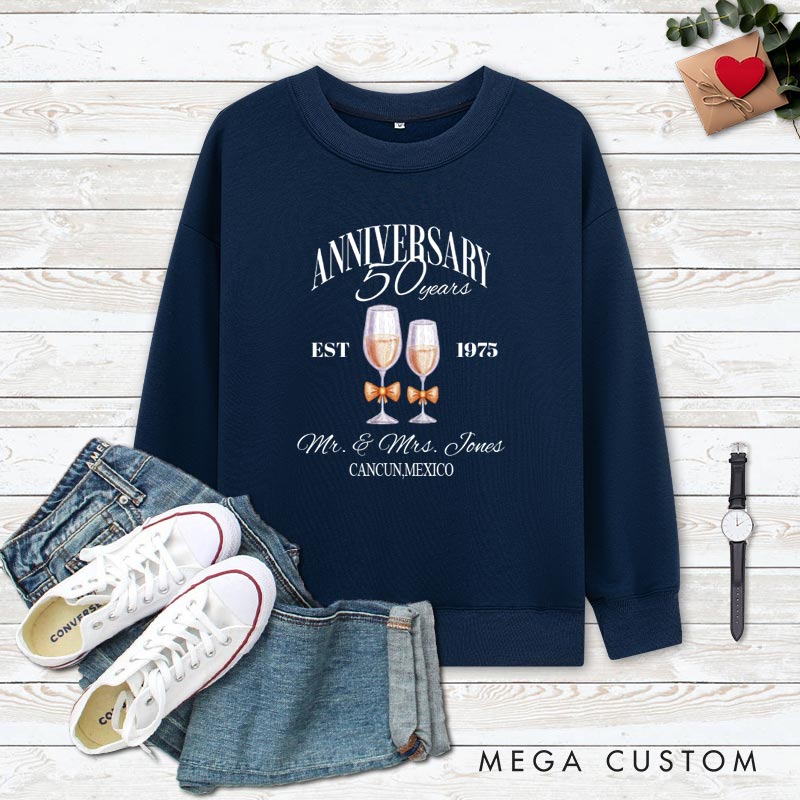 Personalized Couple 50th Anniversary Sweatshirt 50th Anniversary Celebration Outfit Golden Years Anniversary Gift Tops for Wife Husband 
