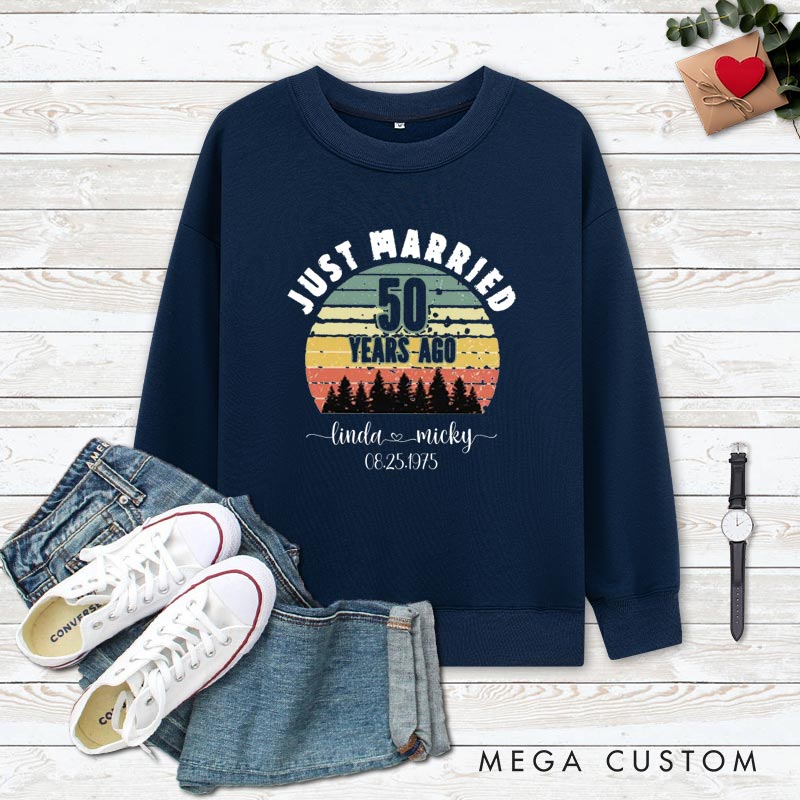 Personalized Couple 50th Anniversary Sweatshirt Just Married 50 Years Ago Outfit Anniversary Golden Wedding Sunset Top for Wife Husband