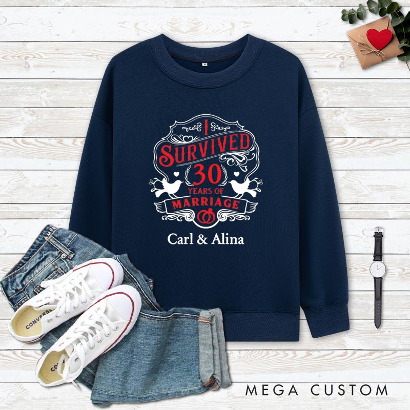 Personalized Couple 30th Anniversary Sweatshirt I Survived 30 Years of Marriage Anniversary Top Vintage Wife Husband Anniversary Outfit
