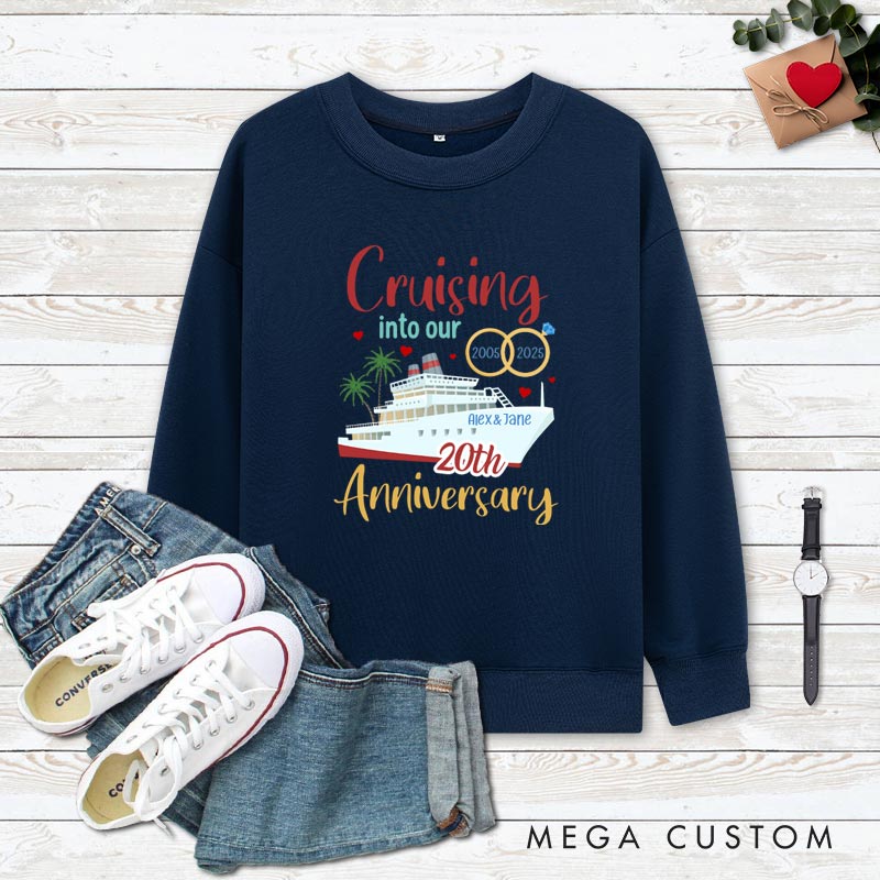 Personalized Couple 20th Cruise Anniversary Sweatshirt Cruising into Our 20th Anniversary Top Romantic Celebration Anniversary Sweatshirt