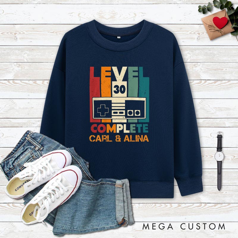 Personalized Couple 30th Anniversary Sweatshirt Level 30 Complete Funny Anniversary Outfit Vintage Couple Sweatshirt for Husband Wife