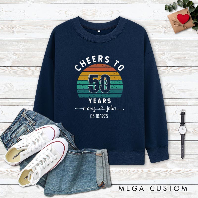 Personalized Couple 50th Anniversary Sweatshirt Retro Cheers to 50 Years Anniversary Outfit Vintage Couple Sweatshirt for Husband Wife