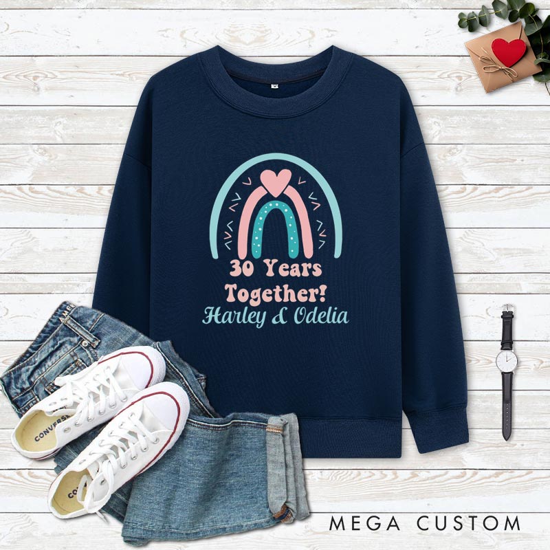 Personalized Couple 30th Anniversary Sweatshirt 30 Years Together Whimsical Anniversary Rainbow Outfit Couple Gift Sweatshirt for Husband Wife 