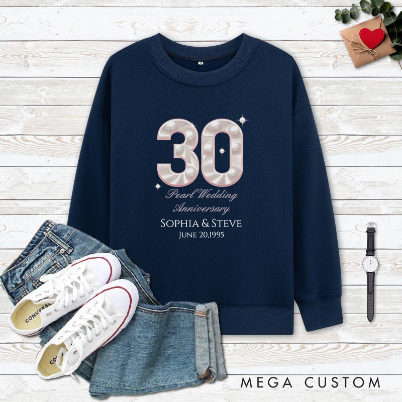 Personalized Couple 30th Anniversary Sweatshirt 30th Pearl Wedding Anniversary Outfit Elegant Celebration Couple Gift Sweatshirt for Husband Wife 