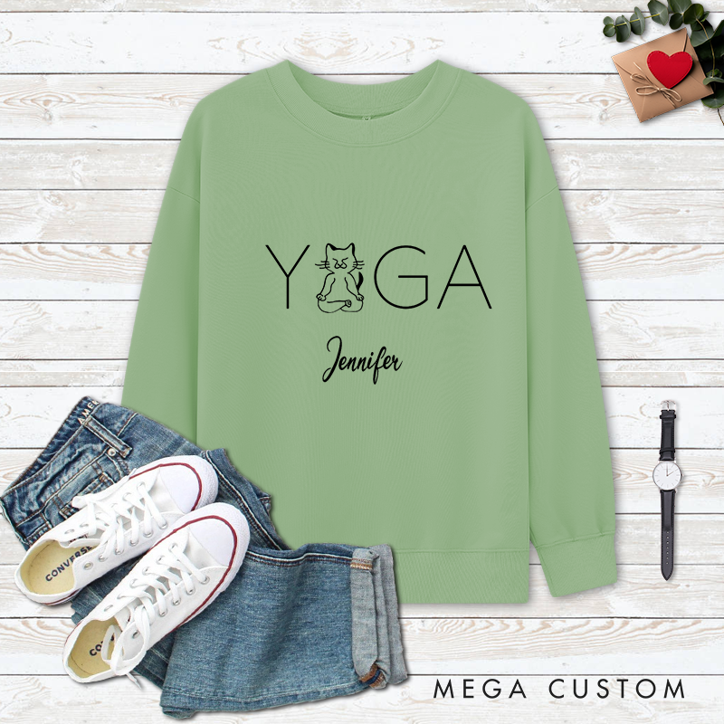 Personalized Yoga Classic Ugly Sweatshirts with Cute Cat Design Perfect Gift for Yoga Lover and Cat Lover