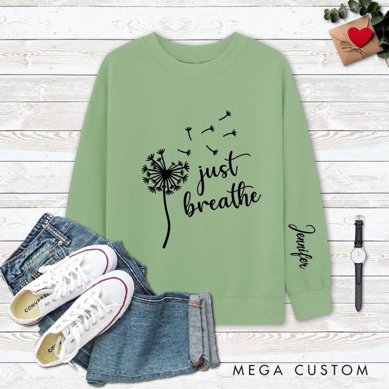 Personalized Yoga Classic Ugly Sweatshirts with Just Breathe Dandelion Design Yoga Lover Gift Perfect Gift for Yoga Lover
