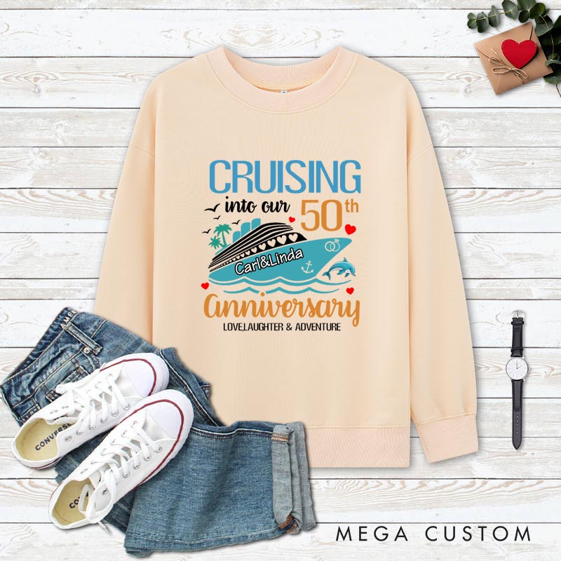 Personalized Couple 50th Anniversary Sweatshirt Cruising into Our 50th Anniversary Outfits Cheers to 50 Years Tops for Husband Wife