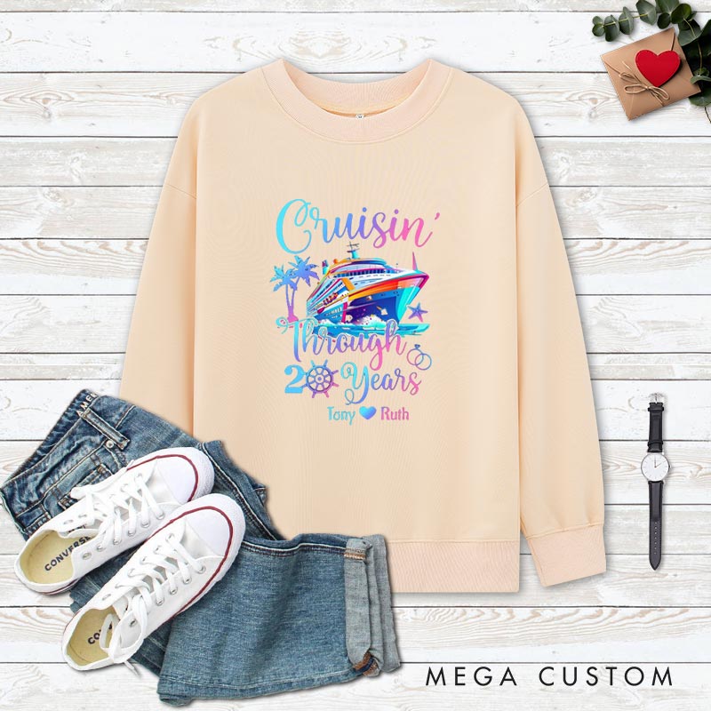 Personalized Couple Cruisin' Through 20 Years Anniversary Sweatshirt Wife Husband Vibrant Anniversary Tops for Him Her Couple Anniversary Outfits