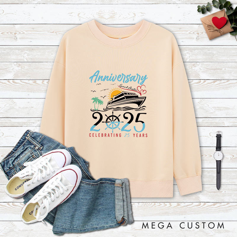 Personalized Couple 25th Cruisin Anniversary Sweatshirt Celebrating 25 Years Anniversary Outfits for Husband Wife Cruisin Gift Tops