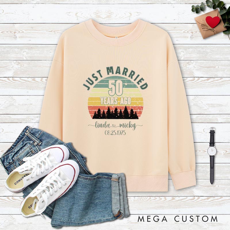 Personalized Couple 50th Anniversary Sweatshirt Just Married 50 Years Ago Outfit Anniversary Golden Wedding Sunset Top for Wife Husband