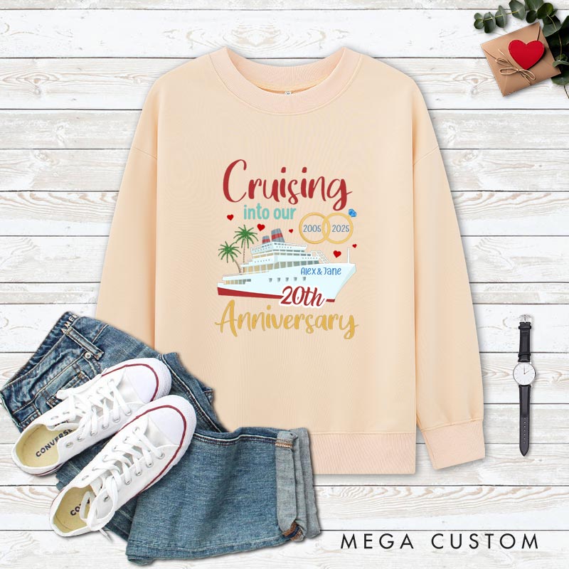 Personalized Couple 20th Cruise Anniversary Sweatshirt Cruising into Our 20th Anniversary Top Romantic Celebration Anniversary Sweatshirt