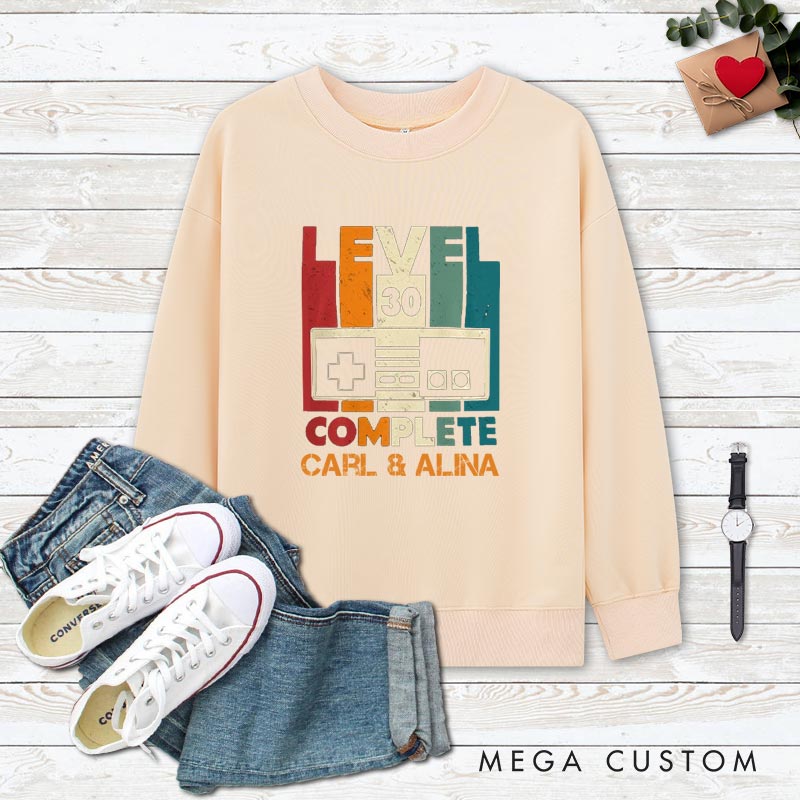 Personalized Couple 30th Anniversary Sweatshirt Level 30 Complete Funny Anniversary Outfit Vintage Couple Sweatshirt for Husband Wife