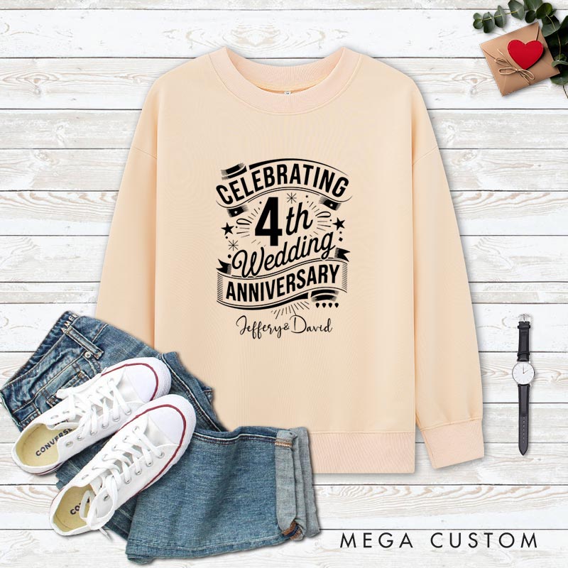 Personalized Couple 4th Anniversary Sweatshirt Elegant Celebrating 4th Wedding Anniversary Outfit Couple Sweatshirt for Husband Wife