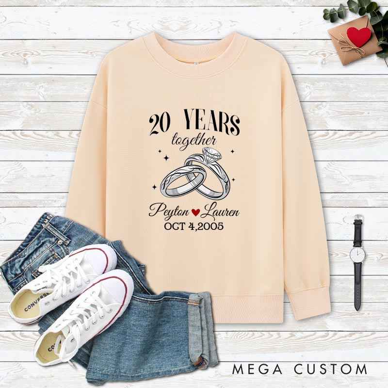 Personalized Couple 20th Anniversary Sweatshirt 20 Years Together Elegant Anniversary Ring Anniversary Top Couple Gift Sweatshirt for Husband Wife