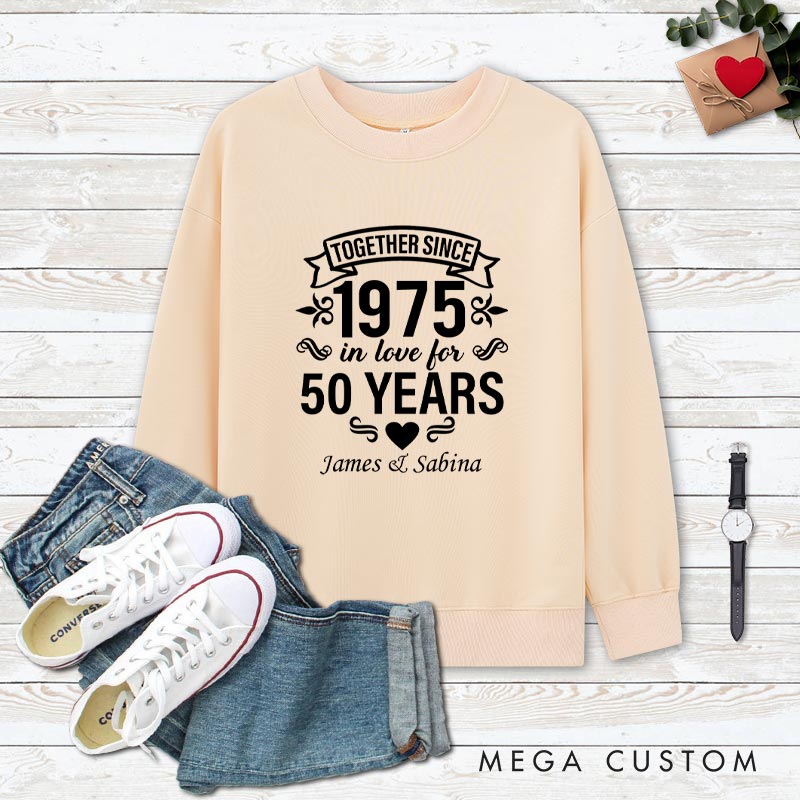 Personalized Couple 50th Anniversary Sweatshirt Together Since 1975 50 Years of Love Anniversary Humorous Golden Sweatshirt Couple Gift Top