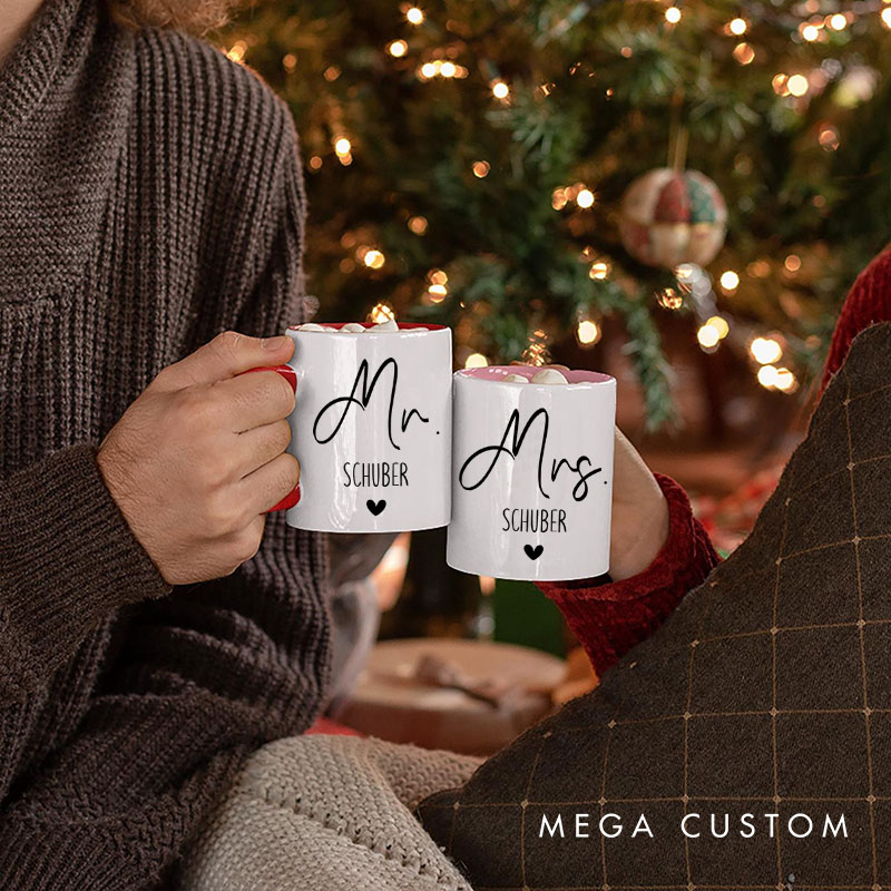 Personalized Couple Minimalist Mr. and Mrs. Mug Custom Couple Heart Coffee Mug Valentine's Day Mug for Husband Wife Hubby Wifey