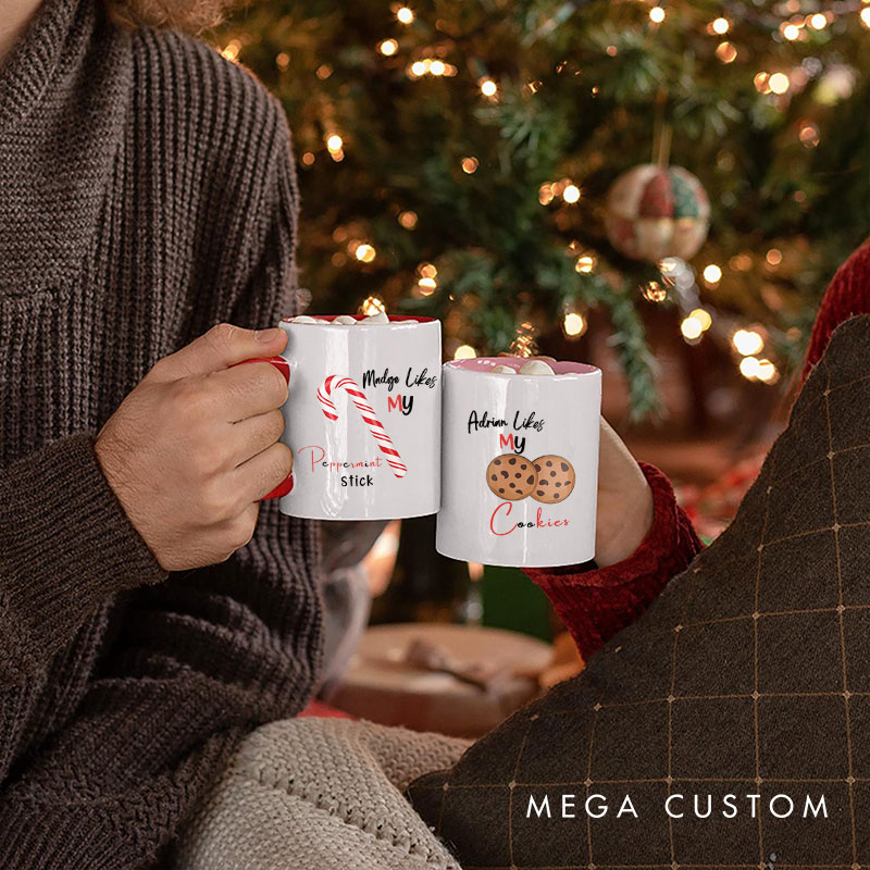 Personalized Couple She Likes My Peppermint Stick and He Likes My Cookies Christmas Mug Couple Xmas Coffee Mug for Husband Wife Boyfriend Girlfriend