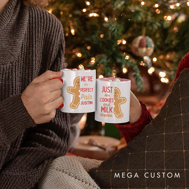 Personalized Couple We're the Perfect Pair Just Like Cookies and Milk Christmas Mug Couple Name Xmas Coffee Mug for Husband Wife Boyfriend Girlfriend