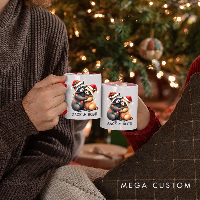 Personalized Couple Raccoon Christmas Mug Custom Couple Name Xmas Coffee Mug Christmas Mug for Husband Wife Boyfriend Girlfriend