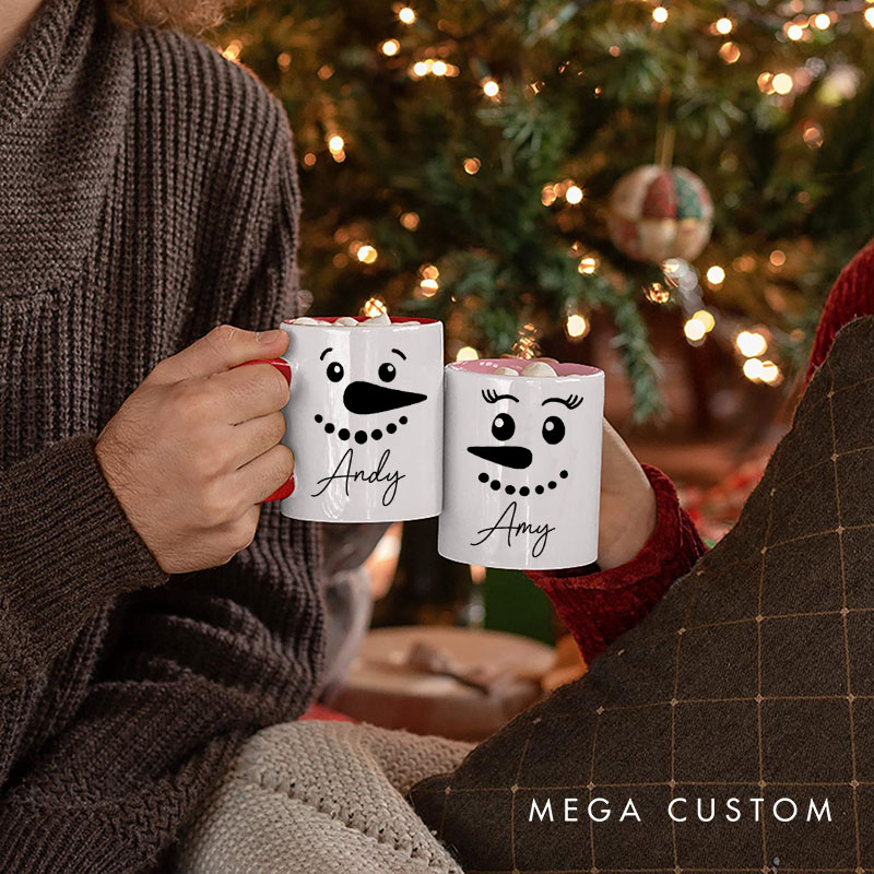 Personalized Couple Snowman Christmas Mug Custom Couple Name Xmas Coffee Mug Christmas Mug for Husband Wife Boyfriend Girlfriend